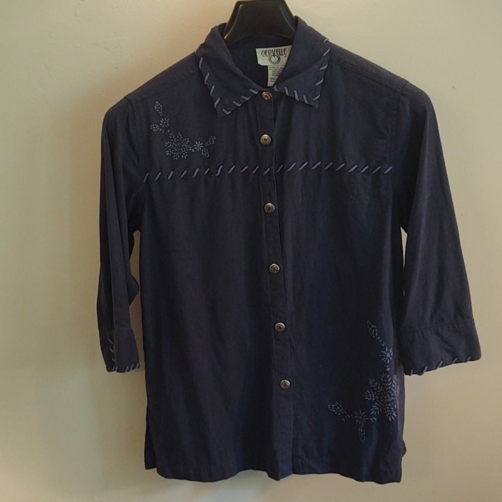 Vintage Cervelle Silk Blue Floral Shirt Sz S